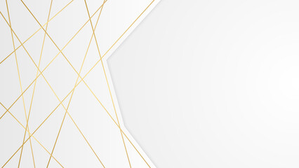 Wall Mural - Modern white and gold abstract background. Abstract geometric shape white gold background with light and shadow 3D layered for presentation design.