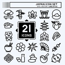 Icon Set Japan. Suitable For Japanese Symbol. Line Style. Simple Design Editable. Design Template Vector. Simple Illustration