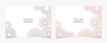 曲線で描いた花柄風のポストカードデザインL1【赤みのグレー／ピンク】