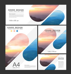 Poster - Vector presentation layout templates design, Brochure report cover, flyer, leaflets decoration for printing, Blurred image for example Nature mountains landscape background, sunrise in morning
