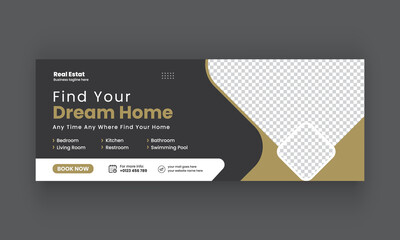 Wall Mural - Modern abstract Real estate Social media cover banner. corporate real estate construction cover, banner, social media post, timeline cover, web banner, template design