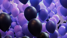 Colorful Carnival Balloons In Blue, Violet And Turquoise. Modern Background.
