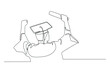 © Sell Vector - Continuous one line drawing back view of graduate student wear graduation cap and gown with certified in his hand. Graduation concept. Single line draw design vector graphic illustration.