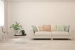 © AntonSh - White living room with sofa. Scandinavian interior design. 3D illustration