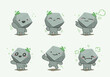 set of stone element character mascot funny and cute
