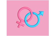 Gender Reveal Pink And Blue Venus And Mars Gender Icons 3D Illustration.