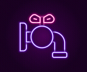 Sticker - Glowing neon line Tap for a barrel icon isolated on black background. Colorful outline concept. Vector