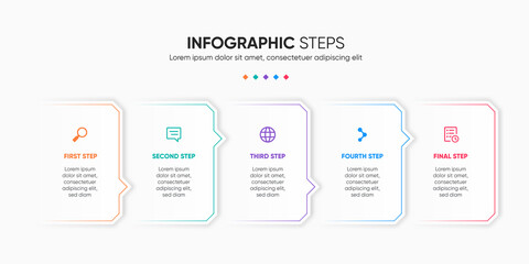 5-step infographic colorful template with arrow line and icon.