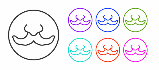 Sticker - Black line Mustache icon isolated on white background. Barbershop symbol. Facial hair style. Set icons colorful. Vector