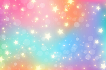 fantasy stars unicorn abstract background with stars. purple rainbow sky with glitter. pastel color 