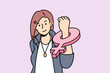 © Dzianis Vasilyeu - Young female feminist with female symbol on fist stand for feminism and women rights. Concept of international day of elimination of violence against woman. Vector illustration.