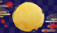 満月と和柄の雲と紅葉のベクターイラスト背景(十五夜,art,holiday,event,japanese,japan,moon,full Moon)