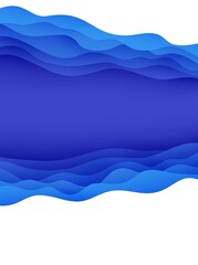 Wall Mural - Abstract background with water waves in paper cut style. 3d wallpaper with cut out deep wavy modern cover. Blue color layers with smooth shadow papercut art. Vector illustration, origami shapes