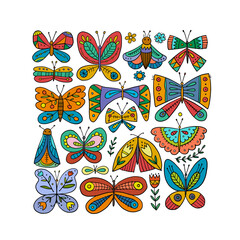 Poster - Ornate colorful butterflies, square background. Art Collection for your design