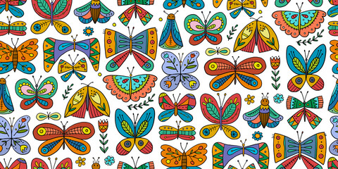 Poster - Ornate colorful butterflies. Seamless pattern background for your design
