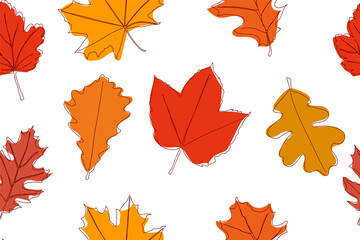 Wall Mural - Seamless pattern of autumn leaves.Vector illustration isolated on white background.
