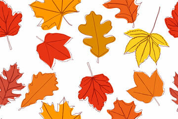 Wall Mural - Seamless pattern of autumn leaves.Vector illustration isolated on white background.