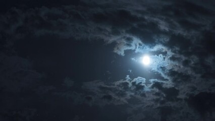 Wall Mural - mysterious night sky with full dramatic moon clouds in moonlight. nighttime timelapse. the movement 