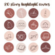 © neapol - One line instagram lifestyle highlight icon set. Hand drawn story covers for social media