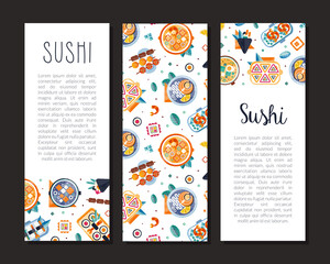 Wall Mural - Sushi Food Design with Cooked Japanese Dish Above Vector Template