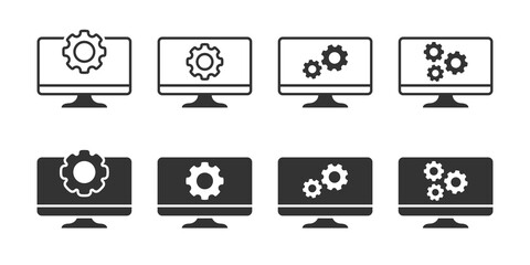 Сomputer settings icons set. Display options symbol. Computer and gear icon. Vector illustration.
