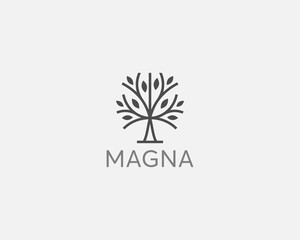 Abstract graceful tree leaves vector icon symbol logo. Park, nature logotype design modern minimal style illustration.