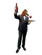 cheval ,  habillé en homme, déguisé, maître d'hôtel, vin, servir, serveur, sommelier, gastronomie, brasserie, uniforme, présentation , restaurant, 
