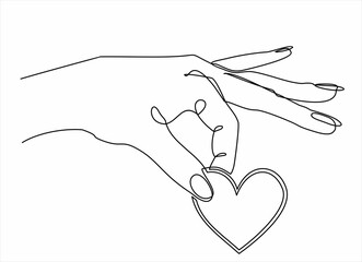 Wall Mural - One continuous line drawing of hand holding heart.vector illustration