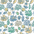 vector ocean seashells decorative molluslk seaweed sea vacation seamless pattern vintage aquatic element