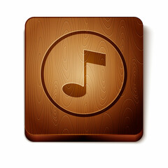 Sticker - Brown Music note, tone icon isolated on white background. Wooden square button. Vector