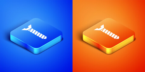 Canvas Print - Isometric Metallic screw icon isolated on blue and orange background. Square button. Vector