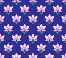 Cute Seamless Pattern With Pink Lotus Flowers. Water Lilies Wallpapers.