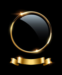 Wall Mural - gold circle frame and ribbon with shine and sparkle light effect, 3d golden circular ring