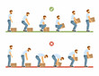 lifting technique. safety moving and load heavy objects body ergonomic positions. Vector cartoon infographic templates