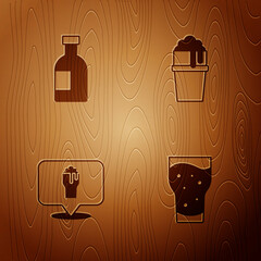 Sticker - Set Glass of beer, bottle vodka, Alcohol or bar location and on wooden background. Vector