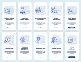 Wall Mural - disease monitoring light blue onboarding mobile app screen set. walkthrough 5 steps editable graphic