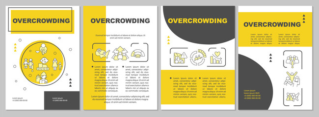 Overcrowding problem yellow brochure template. Population growth. Leaflet design with linear icons. Editable 4 vector layouts for presentation, annual reports. Arial, Myriad Pro-Regular fonts used
