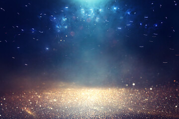 Wall Mural - background of abstract glitter lights. gold and blue. de focused