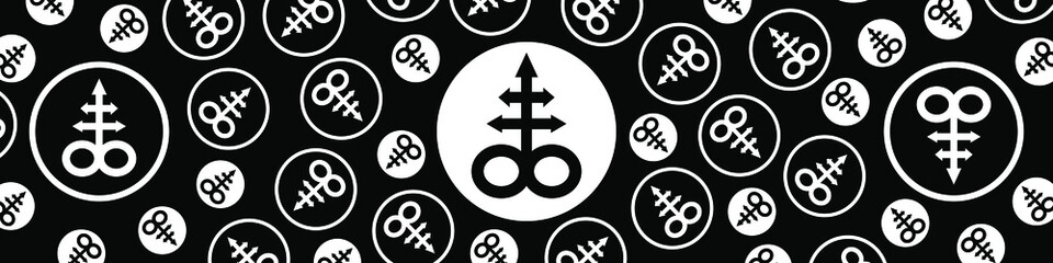 Leviathan cross, the alchemical symbol of sulfur or satanism. Background for Horror or Halloween. Trend Goth illustration on black background. Vector EPS 10.