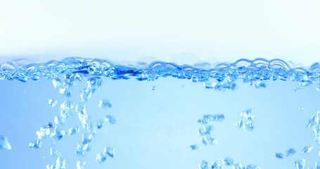 Wall Mural - Many bubbles in water close up, abstract water wave with bubbles in slow motion