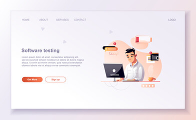 Wall Mural - programming concept, character web engineer at work, vector illustration. developer programming web 