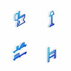 Sticker - Set Isometric line Floor lamp, Toilet bowl, Shelf with books and Chair icon. Vector