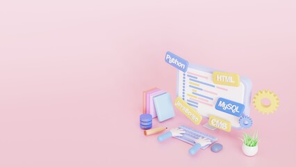 3D illustration, web Development concept, programming, and coding.