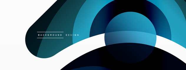 Wall Mural - Abstract background with color geometric shapes. Beautiful minimal backdrop with round shapes circles and lines. Geometrical design. Vector illustration