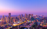 Mumbai cityscape turning purple at dusk.