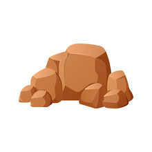 Stones, Vector Illustration, Cartoon Style. Rocks In Isometric 3d Flat Style. Different Boulders. Isolated Background