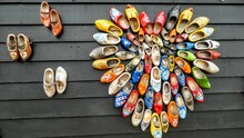 Top View Shot Of Colorful Dutch Traditional Clogs Put In The Shape Of A Heart
