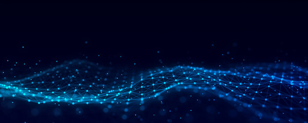 futuristic moving wave. digital background with moving glowing particles and lines. big data visuali