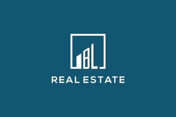 Letter BL square line with building logo design, creative monogram logo style for real estate company