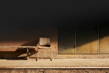 Old Wooden Bench And Chair Under The Sunlight